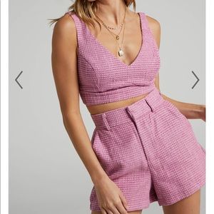 NWT showpo pink twill short set